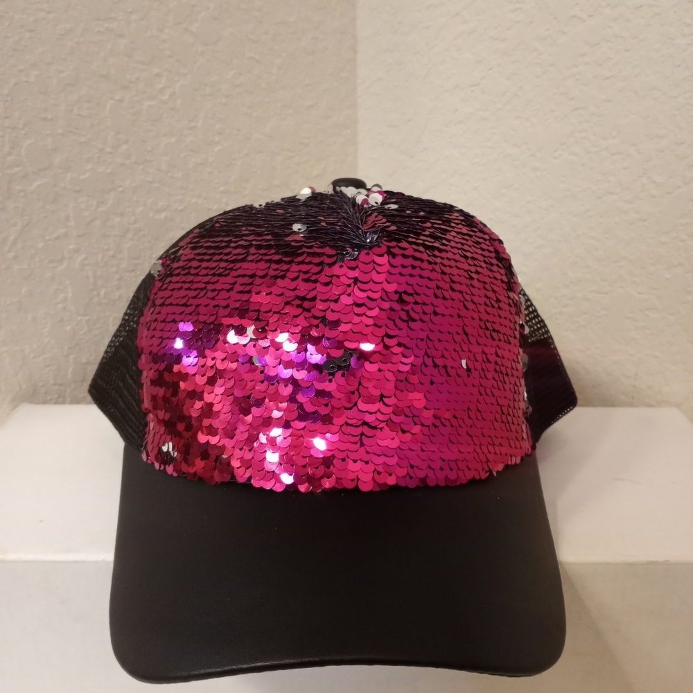 Pink Reversible Sequins Snapback Baseball Cap - Picture 6 of 6